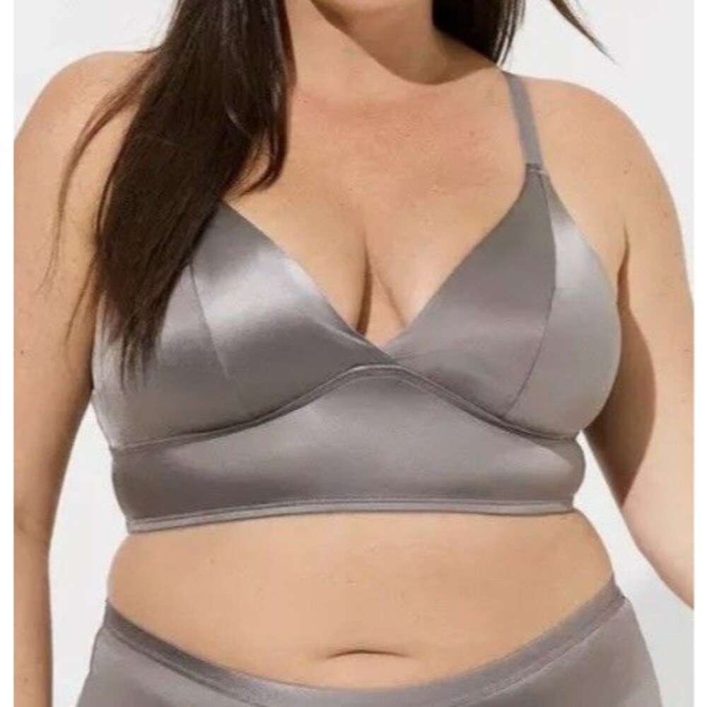 0 Torrid Lightly Lined Shine Bralette Silver solid adjustable wireless pullover